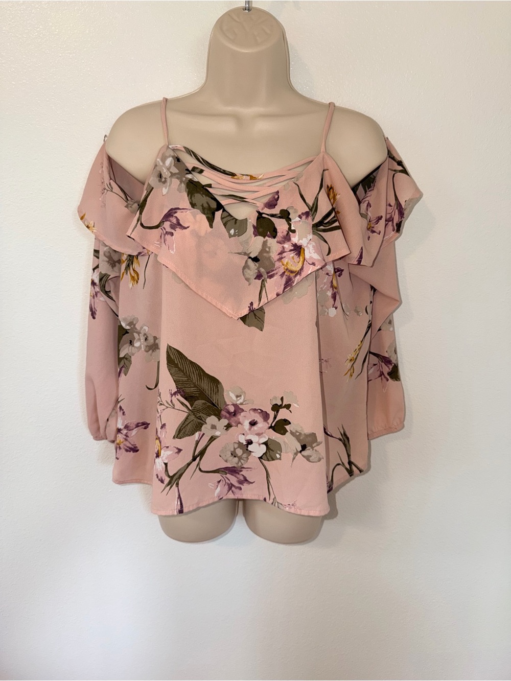 Charlotte Russe Blush Pink Floral Cold-Shoulder Blouse